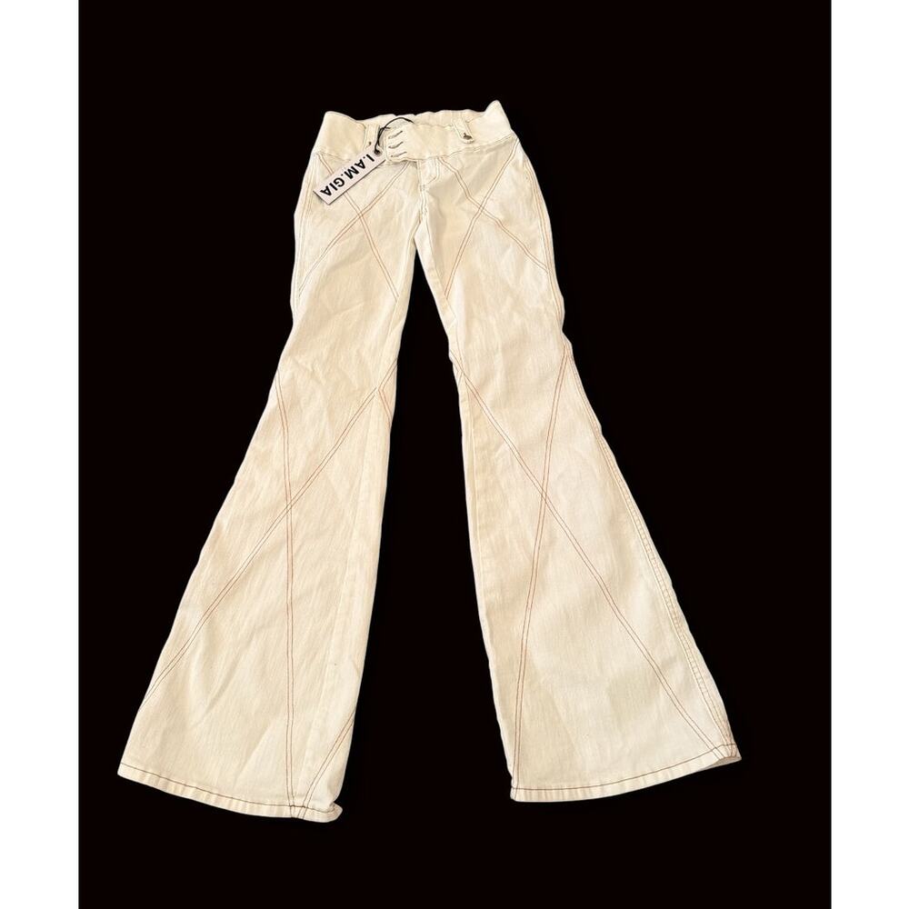 I.AM.GIA Mallory Jean Cream Stitch-Detail Flare Stretch Pants NWT Size Medium